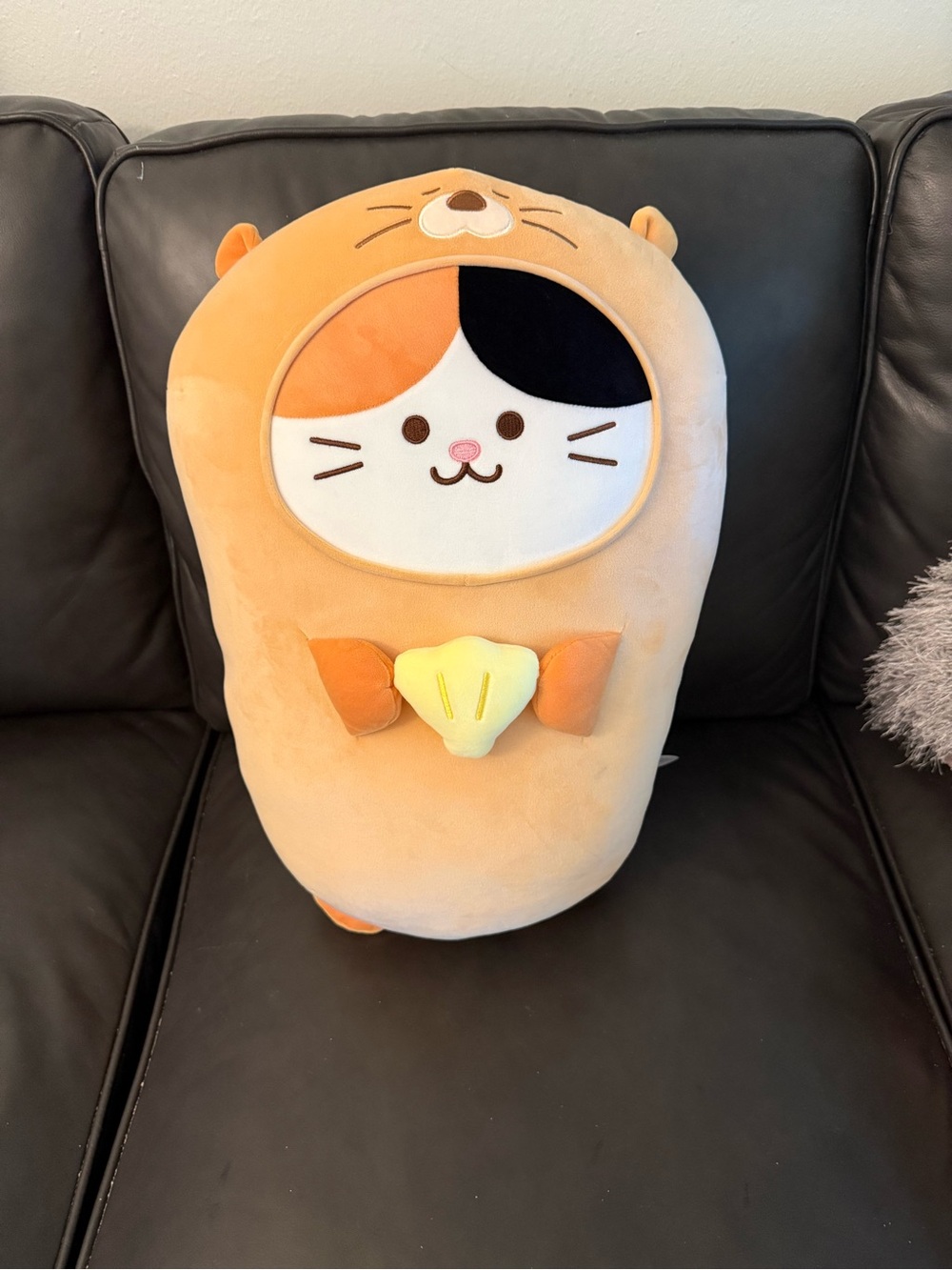 Plush Cat Toy Hideaway in Light Orange - Cute Bow & Cat Face